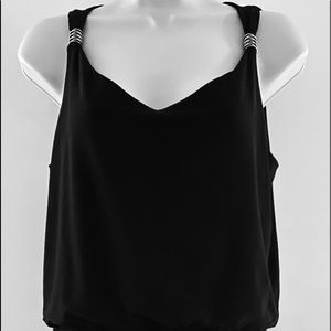 Black Romper w elastic tie waist & pockets